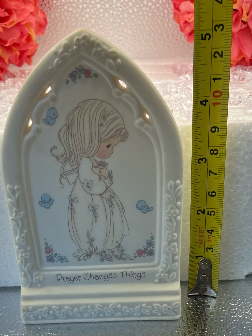 Precious Moments White Porcelain Prayer Plaque with Pastel Accents